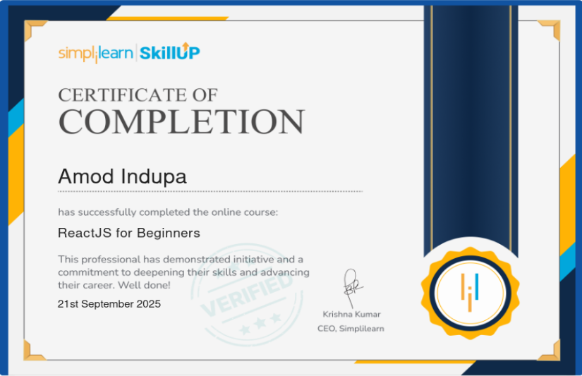 React for Beginners Certificate