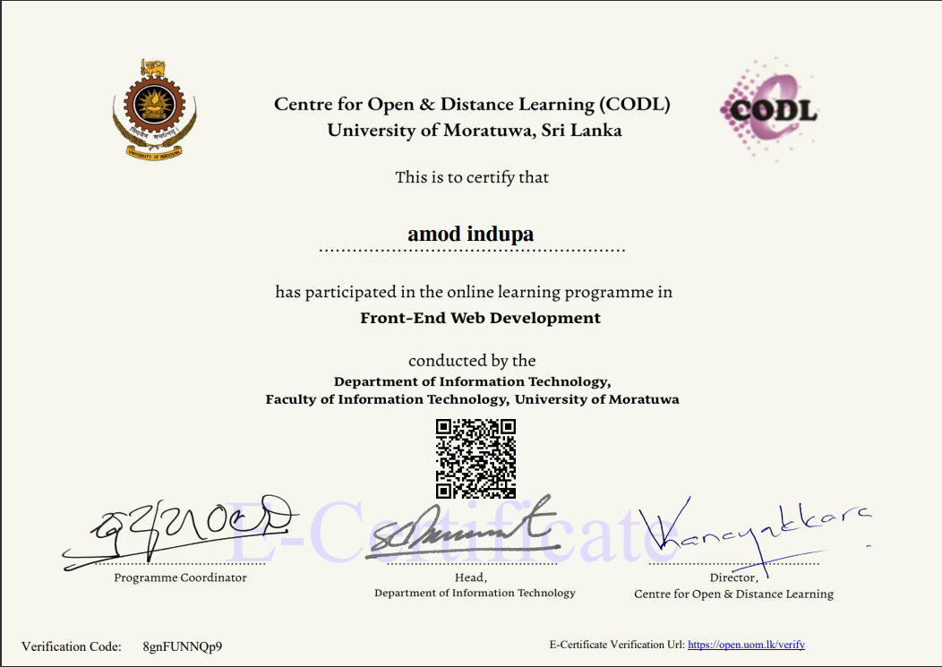 Front-End Web Development Certificate